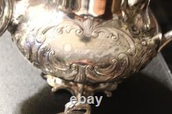 2 MERIDEN B CO 1998 Coffee/Tea Pot QUADRUPLE Silver Plate EMBOSSED CHASED CHALET