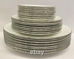 39 Pc Set Wedgwood Tea Cup Saucer Dinner Dessert Plate White Silver Bone China