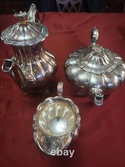 3 Piece Antique Charles Howard English Silver Plate Melon Georgian Repro Tea Set