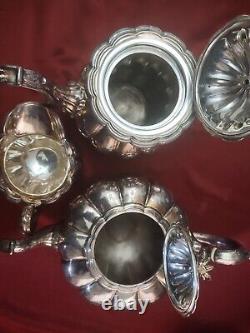 3 Piece Antique Charles Howard English Silver Plate Melon Georgian Repro Tea Set