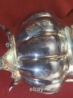 3 Piece Antique Charles Howard English Silver Plate Melon Georgian Repro Tea Set