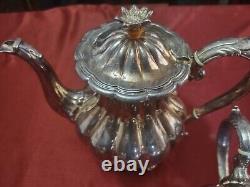 3 Piece Antique Charles Howard English Silver Plate Melon Georgian Repro Tea Set