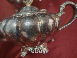 3 Piece Antique Charles Howard English Silver Plate Melon Georgian Repro Tea Set