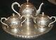 3 Piece Engraved German Silver Tea Service And Onela Silver Plate Serving Tray