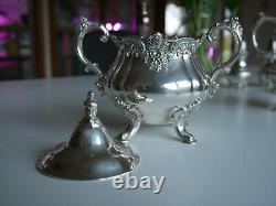 3 Wallace Baroque Silver Tea Accessories Creamer Sugar Bin