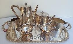 4+2Piece Antique Silverplate Tea Service Set with Tray