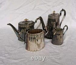 4 × Antique Victorian Thomas Otley & Sons Sheffield Engrave Silver Plate Tea Set
