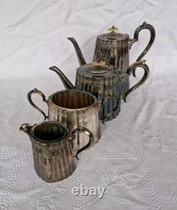 4 × Antique Victorian Thomas Otley & Sons Sheffield Engrave Silver Plate Tea Set