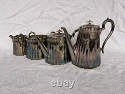 4 × Antique Victorian Thomas Otley & Sons Sheffield Engrave Silver Plate Tea Set