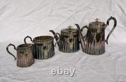 4 × Antique Victorian Thomas Otley & Sons Sheffield Engrave Silver Plate Tea Set