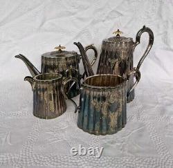 4 × Antique Victorian Thomas Otley & Sons Sheffield Engrave Silver Plate Tea Set