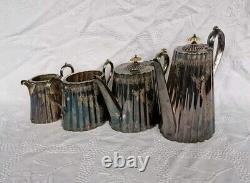 4 × Antique Victorian Thomas Otley & Sons Sheffield Engrave Silver Plate Tea Set