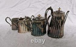 4 × Antique Victorian Thomas Otley & Sons Sheffield Engrave Silver Plate Tea Set