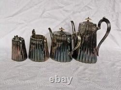 4 × Antique Victorian Thomas Otley & Sons Sheffield Engrave Silver Plate Tea Set