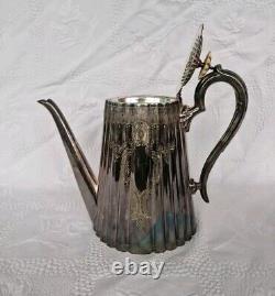 4 × Antique Victorian Thomas Otley & Sons Sheffield Engrave Silver Plate Tea Set