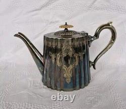 4 × Antique Victorian Thomas Otley & Sons Sheffield Engrave Silver Plate Tea Set
