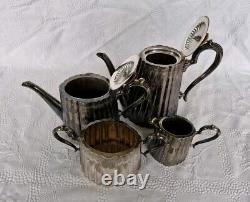 4 × Antique Victorian Thomas Otley & Sons Sheffield Engrave Silver Plate Tea Set
