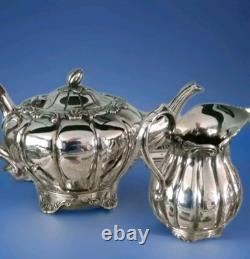 4 Piece Silver Plate Tea Coffee Service Melon Shape (Sheffield Reproduction)