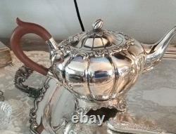 4 Piece Silver Plate Tea Coffee Service Melon Shape (Sheffield Reproduction)