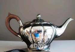 4 Piece Silver Plate Tea Coffee Service Melon Shape (Sheffield Reproduction)