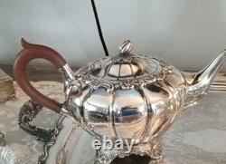 4 Piece Silver Plate Tea Coffee Service Melon Shape (Sheffield Reproduction)