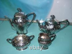 4p WMF German silver plate HM Art Nouveau coffee tea pot set sugar bowl I/ox jug