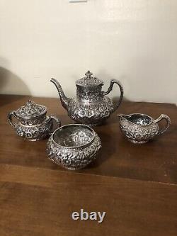 4pc Hennegen Bates & Co Reprosse Silver Plate Tea Set