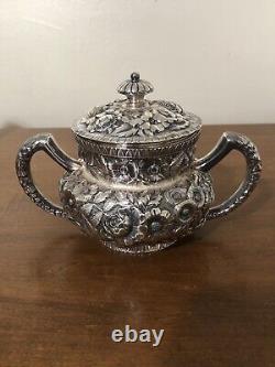 4pc Hennegen Bates & Co Reprosse Silver Plate Tea Set