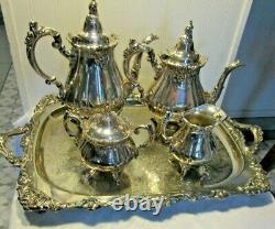 5Pc Silver plate Tea Set Baroque Wallace, Hollowware, 281-284 with Tray