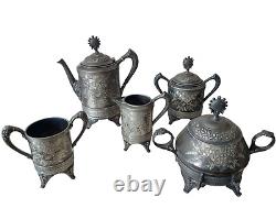 5 Aesthetic E. G. Webster & Bro Quadruple Plate White Metal Brite Cut Tea Set #33