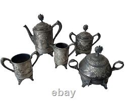 5 Aesthetic E. G. Webster & Bro Quadruple Plate White Metal Brite Cut Tea Set #33