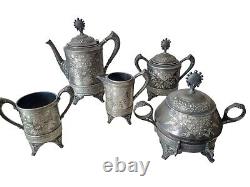 5 Aesthetic E. G. Webster & Bro Quadruple Plate White Metal Brite Cut Tea Set #33
