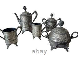 5 Aesthetic E. G. Webster & Bro Quadruple Plate White Metal Brite Cut Tea Set #33