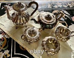 5! PIECE COMMUNITY SILVERPLATE Sheffield Design MELON TEA/ COFFEE SET, VTG