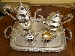 5 Pc Antique Oneida U. S. A. Silverplate Ornate Sheridan Coffee & Tea Service Set