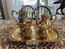 5 Pc Countess Tea Set 24k Gold-Electroplated Webster/Wilcox Intl. Deep Silver