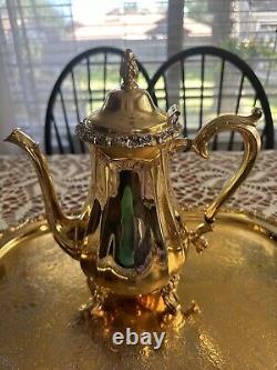 5 Pc Countess Tea Set 24k Gold-Electroplated Webster/Wilcox Intl. Deep Silver