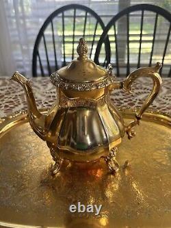 5 Pc Countess Tea Set 24k Gold-Electroplated Webster/Wilcox Intl. Deep Silver