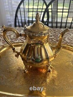 5 Pc Countess Tea Set 24k Gold-Electroplated Webster/Wilcox Intl. Deep Silver