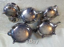 5 Pc Vintage Coffee Tea E. P. N. S. Service Set Sheffield Silver #57 Waste Spooner