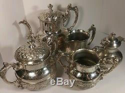 5 Piece ANTIQUE Tea Set Mermod Jaccard & Co 1892 Quadruple Plate Silver