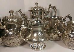 5 Piece ANTIQUE Tea Set Mermod Jaccard & Co 1892 Quadruple Plate Silver