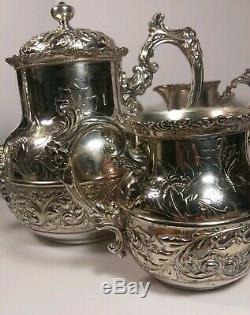 5 Piece ANTIQUE Tea Set Mermod Jaccard & Co 1892 Quadruple Plate Silver