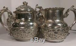 5 Piece ANTIQUE Tea Set Mermod Jaccard & Co 1892 Quadruple Plate Silver