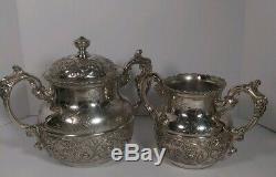 5 Piece ANTIQUE Tea Set Mermod Jaccard & Co 1892 Quadruple Plate Silver