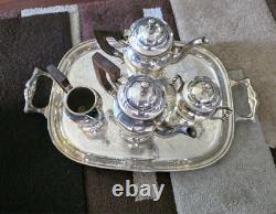 5-Piece French Silver Tea / Coffee Set French Art Deco Style including Tray