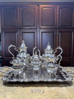5 Piece Goldfeder Silver Co. Footed Coffee/Tea Service With Silver Plate Grapes