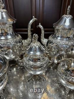 5 Piece Goldfeder Silver Co. Footed Coffee/Tea Service With Silver Plate Grapes