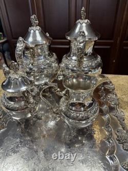 5 Piece Goldfeder Silver Co. Footed Coffee/Tea Service With Silver Plate Grapes
