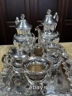 5 Piece Goldfeder Silver Co. Footed Coffee/Tea Service With Silver Plate Grapes
